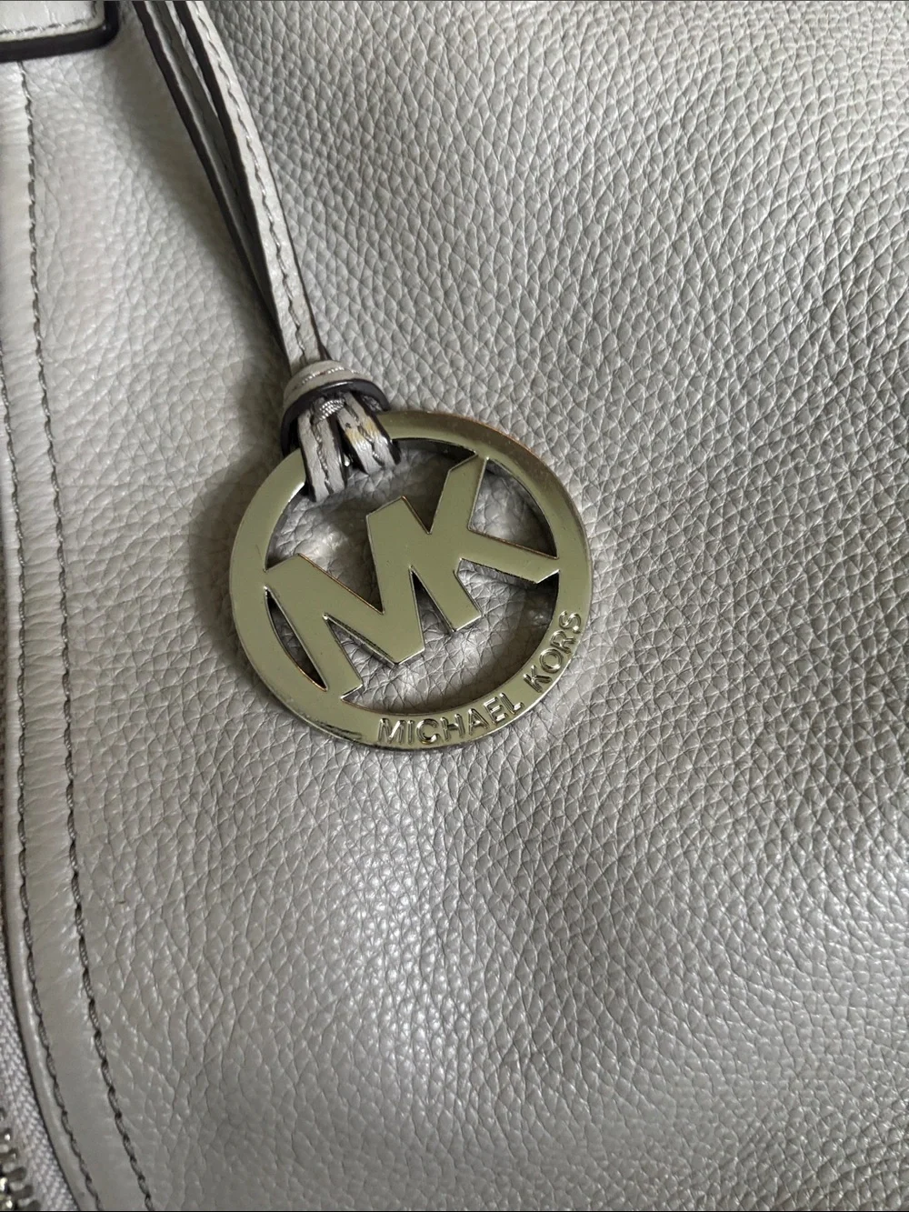 Michael Kors Light Gray Pebbled Leather Shoulder Tote with MK Charm